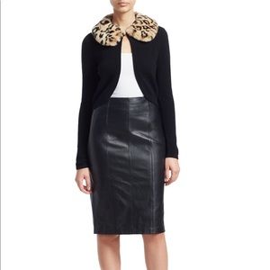 Cashmere Leopard Print Rabbit Fur Collar Cardigan